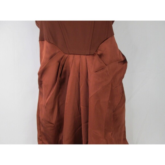 CIDER Rust Crepe Satin Sleeveless Dress Asymmetrical Hem Pleated Poly Span R21 - Picture 4 of 11